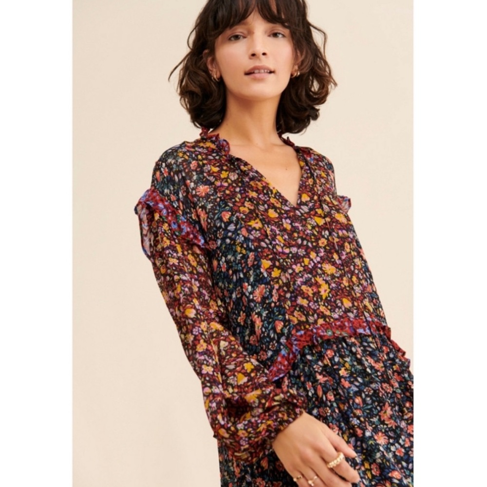 Anthropologie Helene Mixed Floral Print Boho Tunic Dress
